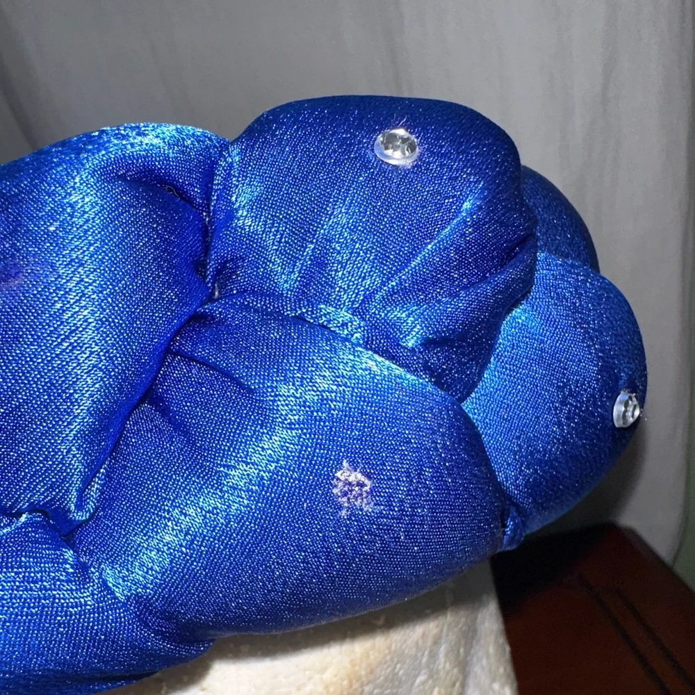 Blue Satin Braid Headband With Rhinestones - One Size